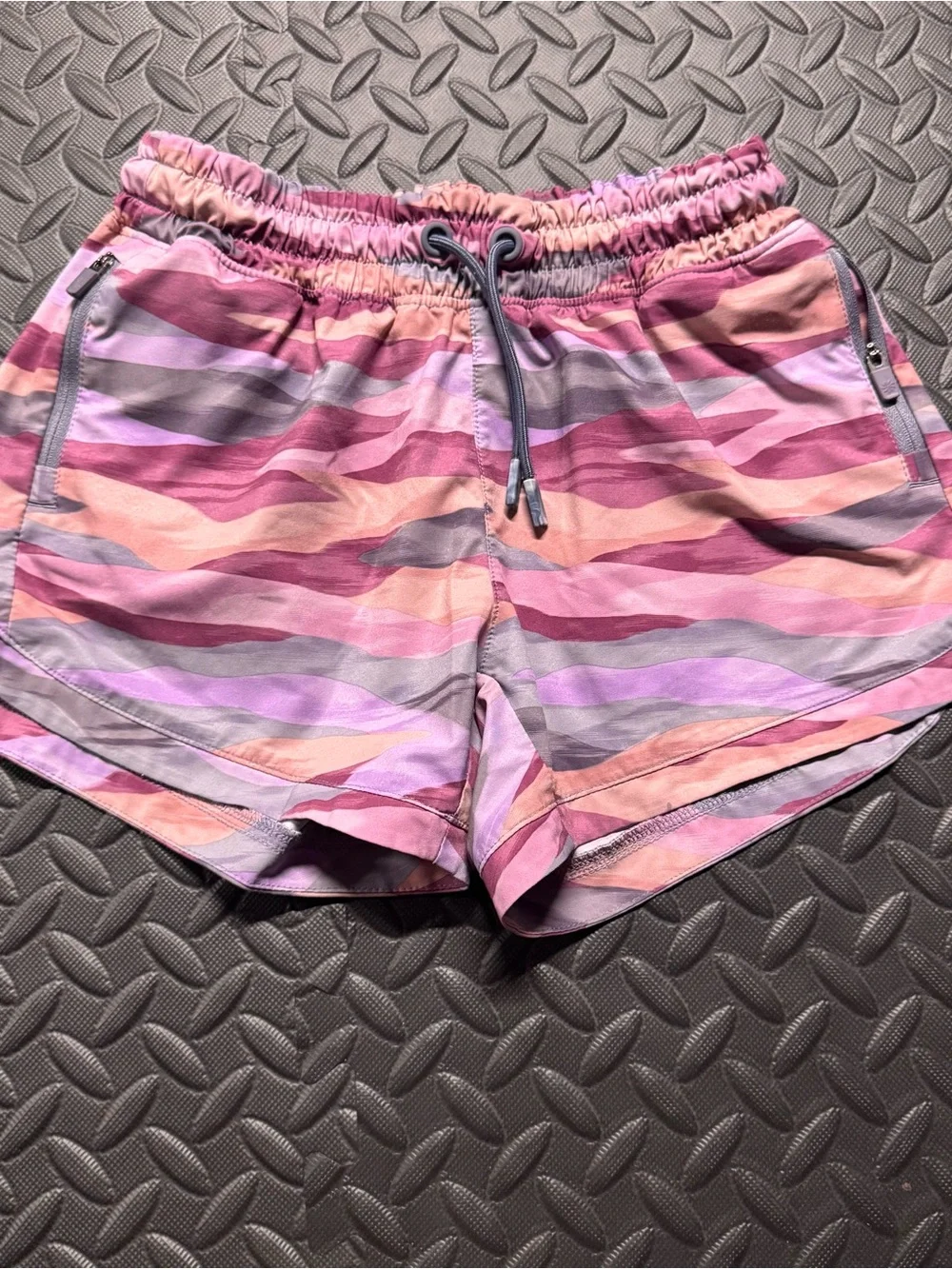 Athleta Girl Athletic Running Shorts Pink Purple Abstract Print Size Large 12